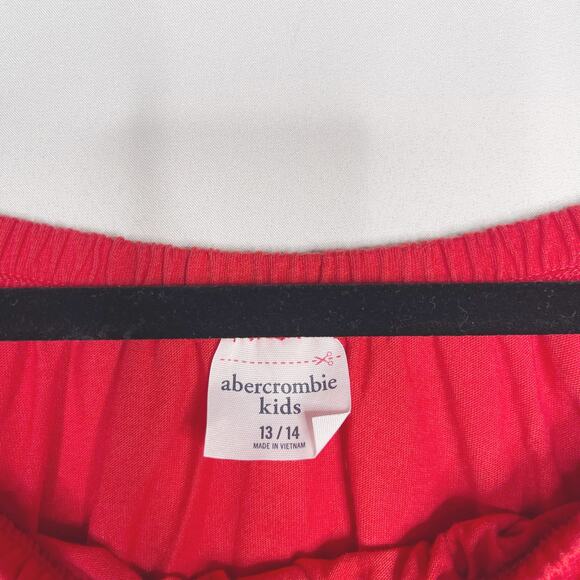 Abercrombie Kids Girls 13/ 14 Red Eyelet Off The Shoulder Tee Button Cotton - Picture 6 of 7